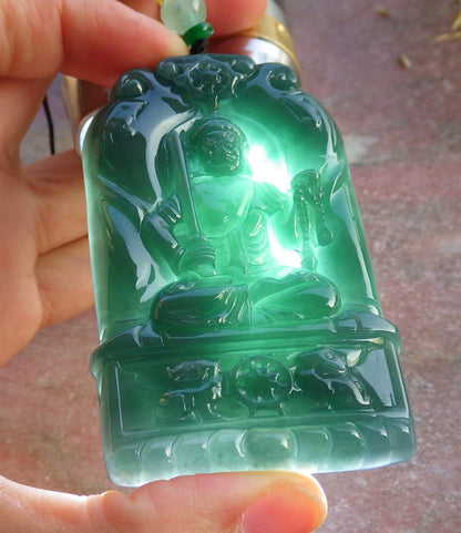Certified Icy Green Burma 100% Natural A Jade jadeite Pendant Buddha God Sword Necklace 佛 641155  TN