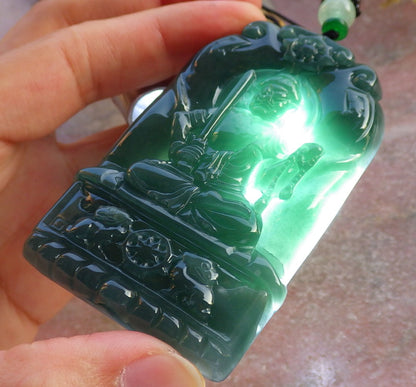 Certified Icy Green Burma 100% Natural A Jade jadeite Pendant Buddha God Sword Necklace 佛 641155  TN
