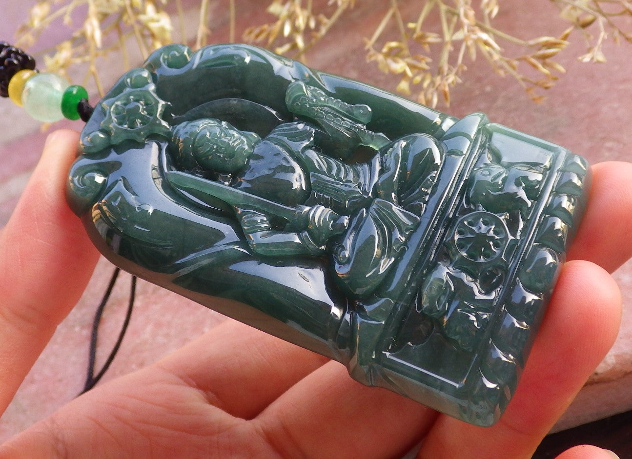 Certified Icy Green Burma 100% Natural A Jade jadeite Pendant Buddha God Sword Necklace 佛 641155  TN