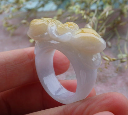 Certified Yellow Burma 100% Natural A JADE Jadeite Monkey Peach RING USA. 10.25 戒指 641260  TN