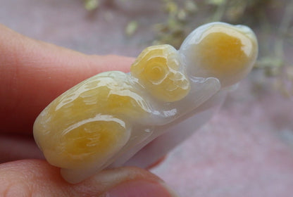 Certified Yellow Burma 100% Natural A JADE Jadeite Monkey Peach RING USA. 10.25 戒指 641260  TN