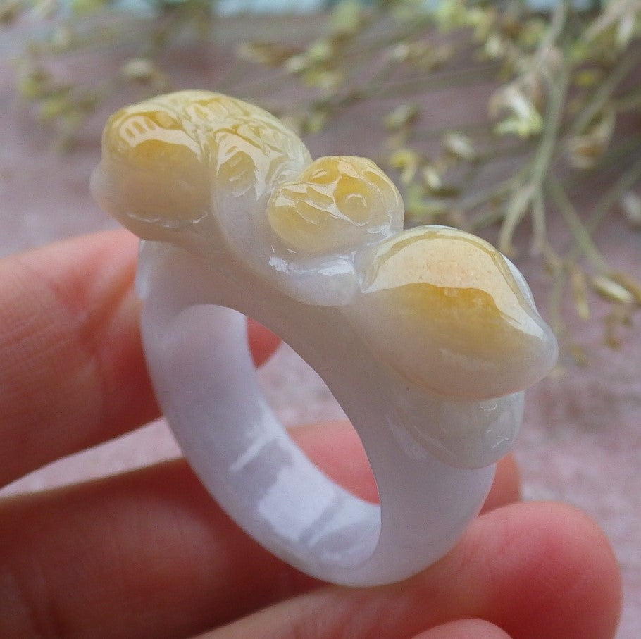 Certified Yellow Burma 100% Natural A JADE Jadeite Monkey Peach RING USA. 10.25 戒指 641260  TN