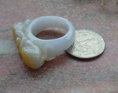 Certified Yellow Burma 100% Natural A JADE Jadeite Monkey Peach RING USA. 10.25 戒指 641260  TN