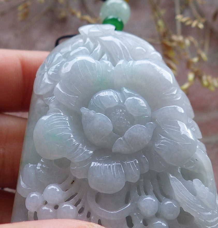Certified Yellow Green Burma 100% Natural A Jade jadeite Pendant Phoenix Bird Flower Leaf Necklace 鸟语花香 641277  TN