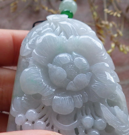 Certified Yellow Green Burma 100% Natural A Jade jadeite Pendant Phoenix Bird Flower Leaf Necklace 鸟语花香 641277  TN