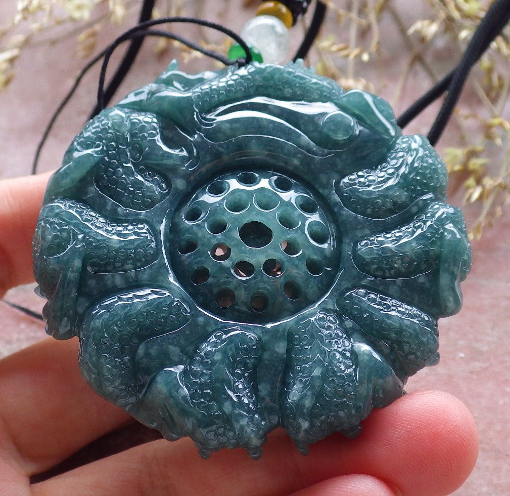 Certified Icy Green Burma 100% Natural A Jade jadeite Pendant 9 Dragon Bead Necklace 九龙戏珠 641302  TN