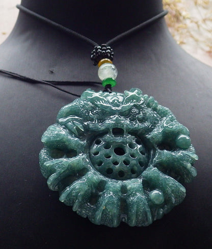 Certified Icy Green Burma 100% Natural A Jade jadeite Pendant 9 Dragon Bead Necklace 九龙戏珠 641302  TN