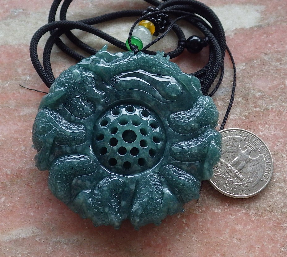 Certified Icy Green Burma 100% Natural A Jade jadeite Pendant 9 Dragon Bead Necklace 九龙戏珠 641302  TN