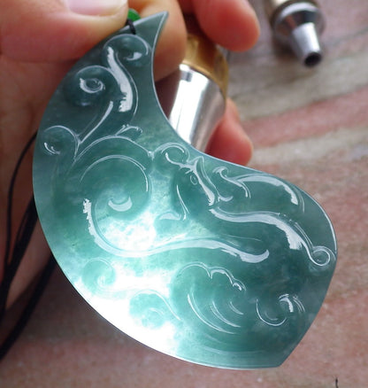 Pair Certified Icy Green Burma 100% Natural A Jade jadeite Pendant Dragon Phoenix Necklace 龙凤 641311  TN