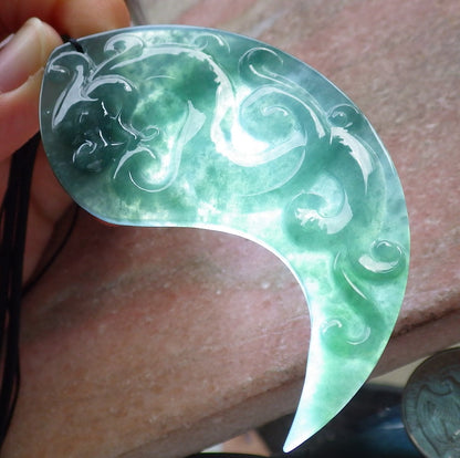 Pair Certified Icy Green Burma 100% Natural A Jade jadeite Pendant Dragon Phoenix Necklace 龙凤 641311  TN