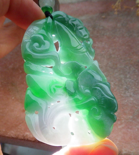 Certified Green Burma 100% Natural A Jade jadeite Pendant Fish Coin Ruyi Necklace 年年有余 641343  TN