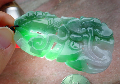 Certified Green Burma 100% Natural A Jade jadeite Pendant Fish Coin Ruyi Necklace 年年有余 641343  TN