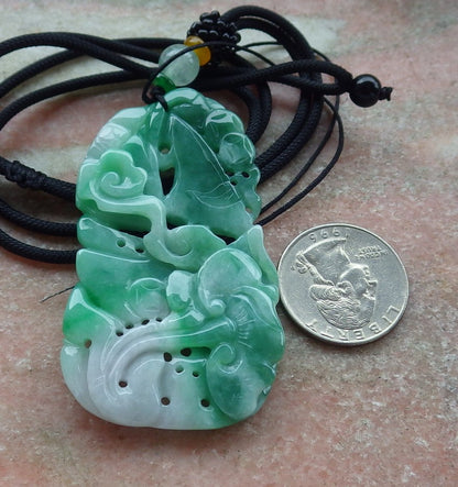 Certified Green Burma 100% Natural A Jade jadeite Pendant Fish Coin Ruyi Necklace 年年有余 641343  TN