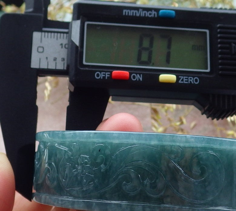 Certified Icy Green Burma 100% Natural A JADE Jadeite Dragon Phoenix Longevity Bangle Bracelet 57 mm 手镯 641353  TN