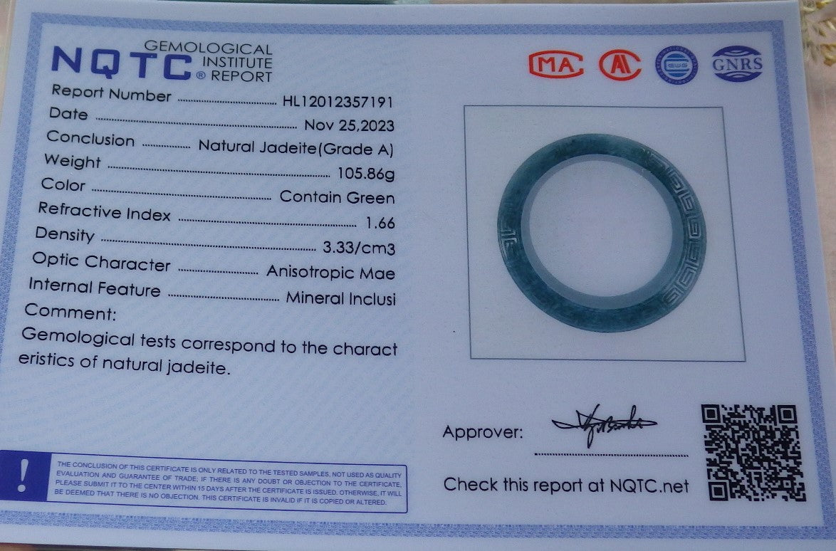 Certified Icy Green Burma 100% Natural A JADE Jadeite Dragon Phoenix Longevity Bangle Bracelet 57 mm 手镯 641353  TN