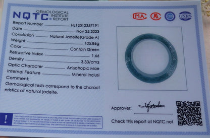 Certified Icy Green Burma 100% Natural A JADE Jadeite Dragon Phoenix Longevity Bangle Bracelet 57 mm 手镯 641353  TN