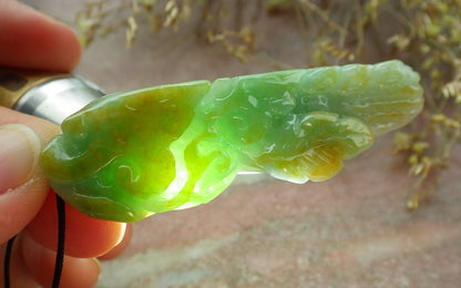 Certified Yellow Green Burma 100% Natural A Jade jadeite pendant Peanut Money Coin Necklace 生意兴隆 641363  TN