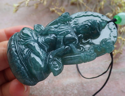 Certified Icy Green Burma 100% Natural A Jade jadeite Pendant Guanyin Kwan Yin Lotus Flower Necklace 观音 641372  TN