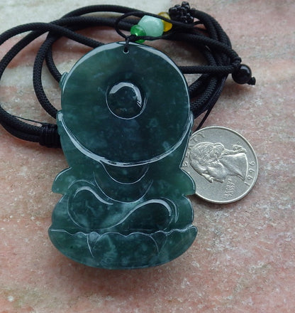 Certified Icy Green Burma 100% Natural A Jade jadeite Pendant Guanyin Kwan Yin Lotus Flower Necklace 观音 641372  TN