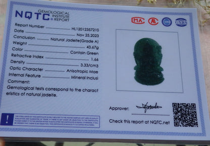 Certified Icy Green Burma 100% Natural A Jade jadeite Pendant Guanyin Kwan Yin Lotus Flower Necklace 观音 641372  TN