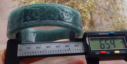 Certified Icy Green Burma 100% Natural A JADE Jadeite Dragon Phoenix Longevity Bangle Bracelet 65 mm 手镯 641381  TN