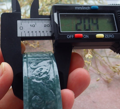 Certified Icy Green Burma 100% Natural A JADE Jadeite Dragon Phoenix Longevity Bangle Bracelet 65 mm 手镯 641381  TN