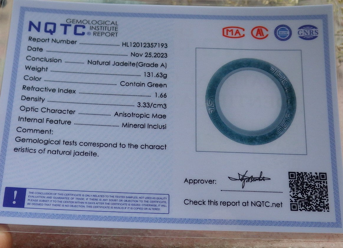 Certified Icy Green Burma 100% Natural A JADE Jadeite Dragon Phoenix Longevity Bangle Bracelet 65 mm 手镯 641381  TN