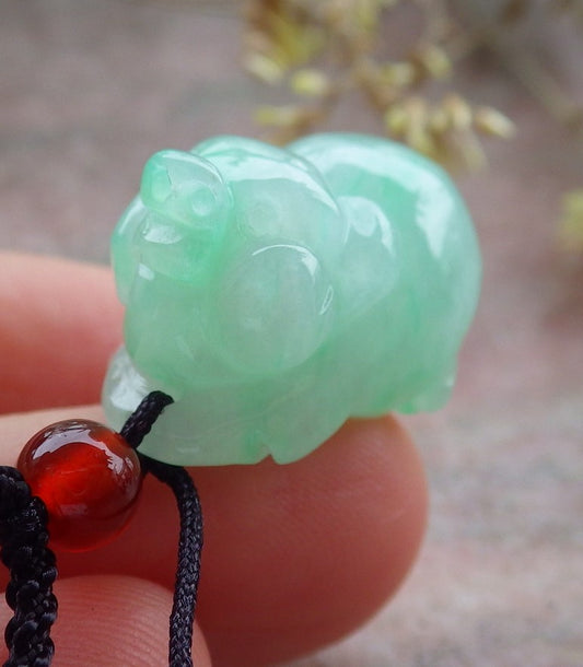 Certified Icy Green Burma 100% Natural A Jade jadeite Pendant Zodiac Pig Boar Money Coin Necklace 发财猪 641403  TN