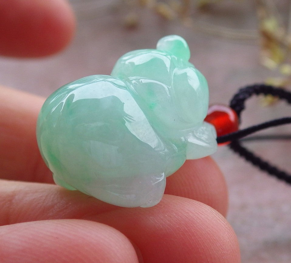 Certified Icy Green Burma 100% Natural A Jade jadeite Pendant Zodiac Pig Boar Money Coin Necklace 发财猪 641403  TN