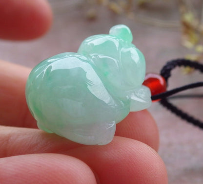 Certified Icy Green Burma 100% Natural A Jade jadeite Pendant Zodiac Pig Boar Money Coin Necklace 发财猪 641403  TN