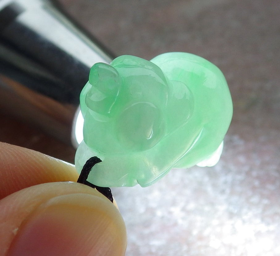 Certified Icy Green Burma 100% Natural A Jade jadeite Pendant Zodiac Pig Boar Money Coin Necklace 发财猪 641403  TN