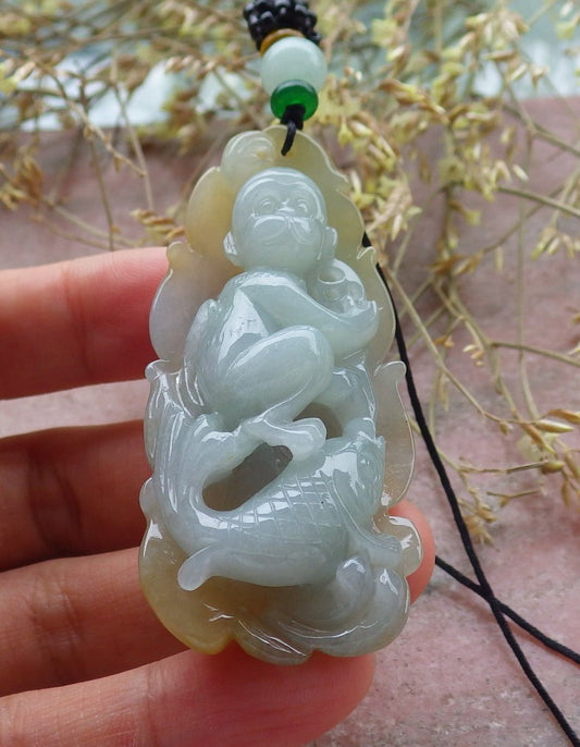 Certified Yellow Green Burma 100% Natural A Jade jadeite Pendant Monkey Fish Coin Ruyi Leaf Necklace 猴子 641436  TN