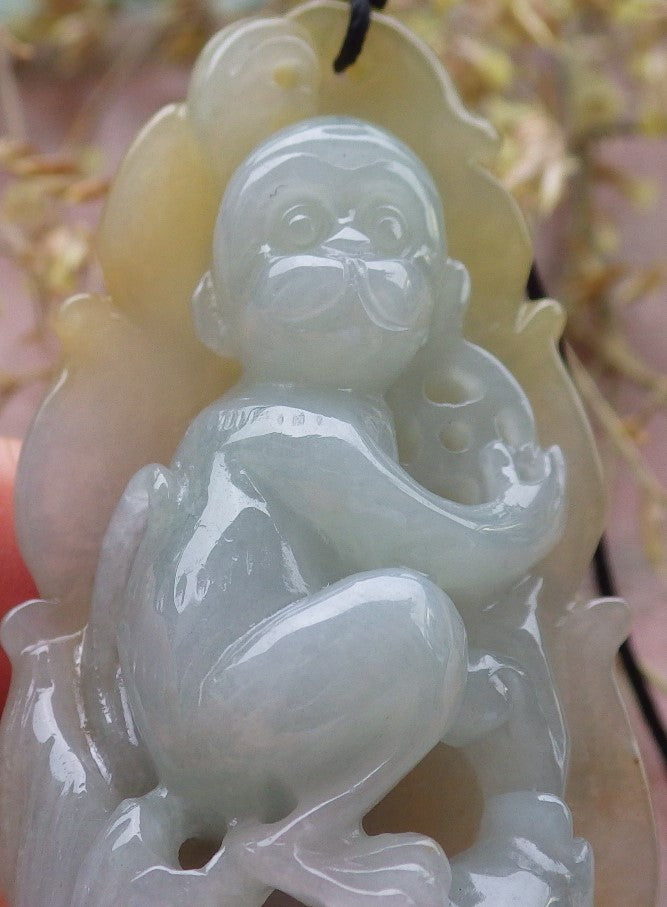 Certified Yellow Green Burma 100% Natural A Jade jadeite Pendant Monkey Fish Coin Ruyi Leaf Necklace 猴子 641436  TN