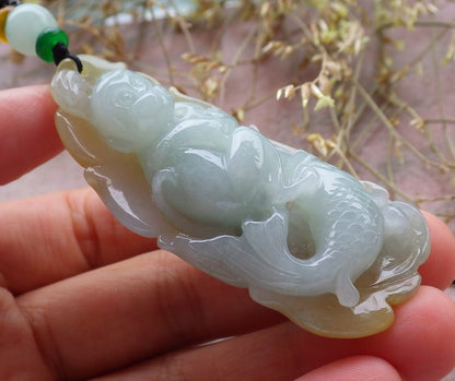 Certified Yellow Green Burma 100% Natural A Jade jadeite Pendant Monkey Fish Coin Ruyi Leaf Necklace 猴子 641436  TN