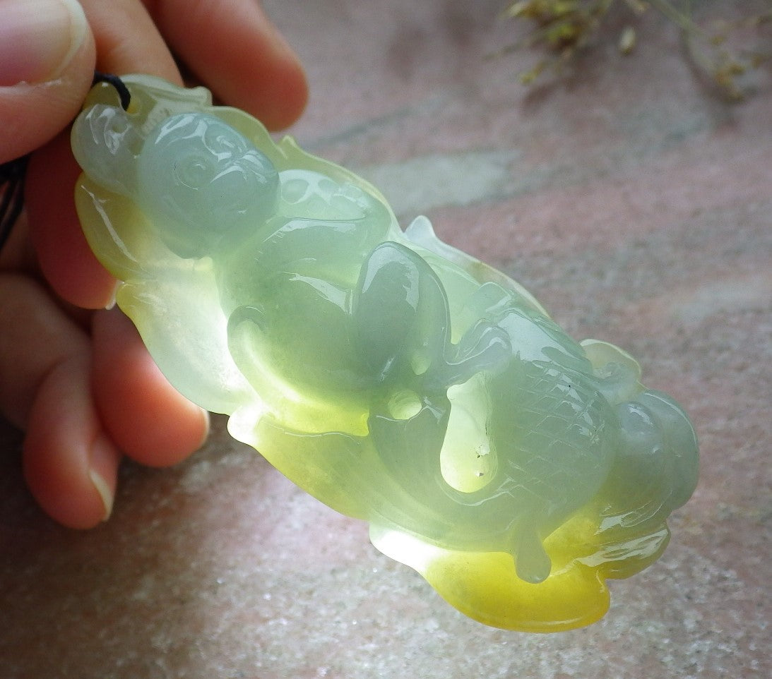 Certified Yellow Green Burma 100% Natural A Jade jadeite Pendant Monkey Fish Coin Ruyi Leaf Necklace 猴子 641436  TN