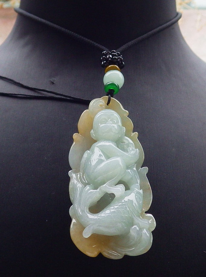 Certified Yellow Green Burma 100% Natural A Jade jadeite Pendant Monkey Fish Coin Ruyi Leaf Necklace 猴子 641436  TN