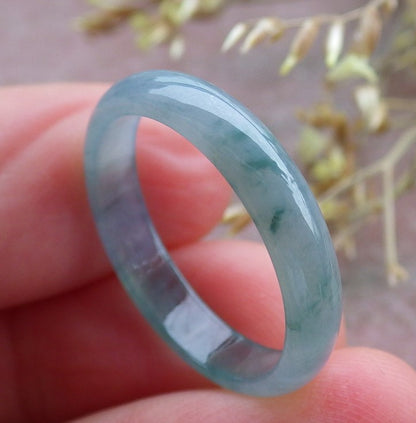 Certified Icy Lavender Green Burma 100% Natural A JADE Jadeite Circle RING USA. 7.75 戒指 641534  TN