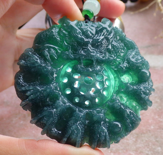 Certified Icy Green Burma 100% Natural A Jade jadeite Pendant 9 Dragon Bead Necklace 九龙戏珠 641560  TN