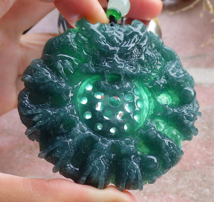 Certified Icy Green Burma 100% Natural A Jade jadeite Pendant 9 Dragon Bead Necklace 九龙戏珠 641560  TN