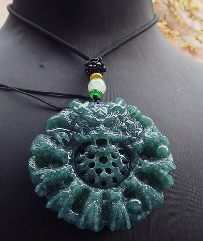 Certified Icy Green Burma 100% Natural A Jade jadeite Pendant 9 Dragon Bead Necklace 九龙戏珠 641560  TN