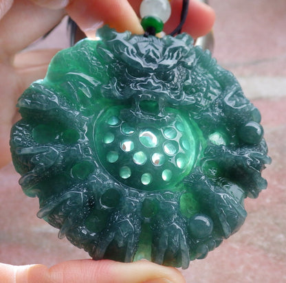 Certified Icy Green Burma 100% Natural A Jade jadeite Pendant 9 Dragon Bead Necklace 九龙戏珠 641572  TN