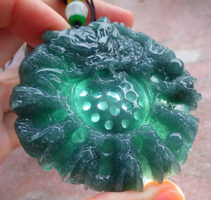 Certified Icy Green Burma 100% Natural A Jade jadeite Pendant 9 Dragon Bead Necklace 九龙戏珠 641572  TN