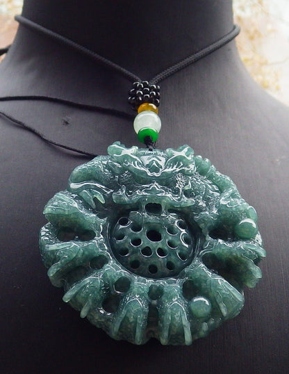 Certified Icy Green Burma 100% Natural A Jade jadeite Pendant 9 Dragon Bead Necklace 九龙戏珠 641572  TN