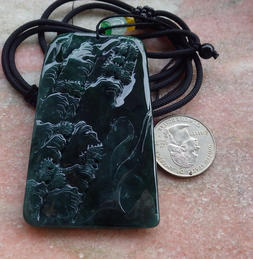 Certified Icy Green Burma 100% Natural A Jade jadeite Landscape painting Tree Necklace Necklace 山水画 641581  TN
