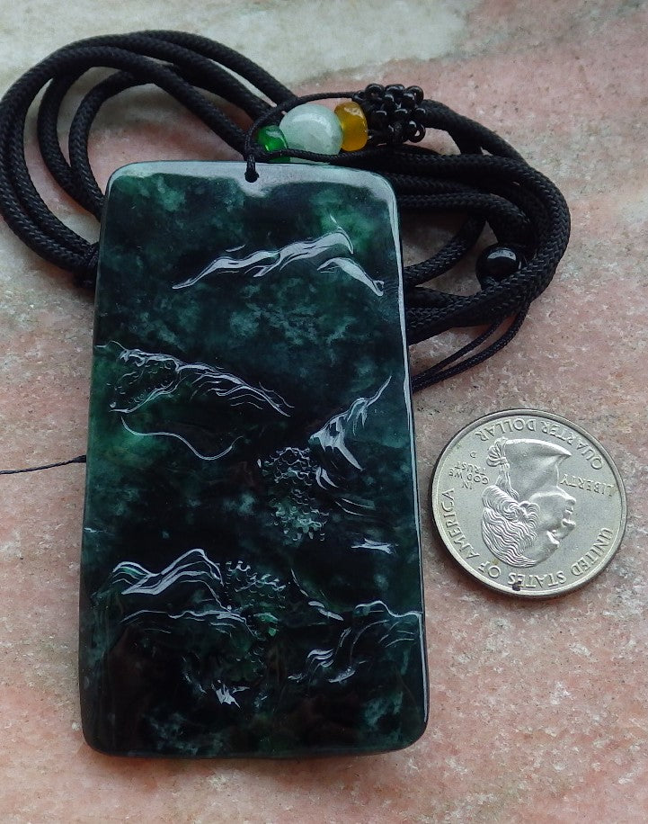 Certified Icy Green Burma 100% Natural A Jade jadeite Landscape painting Tree Necklace Necklace 山水画 641593  TN