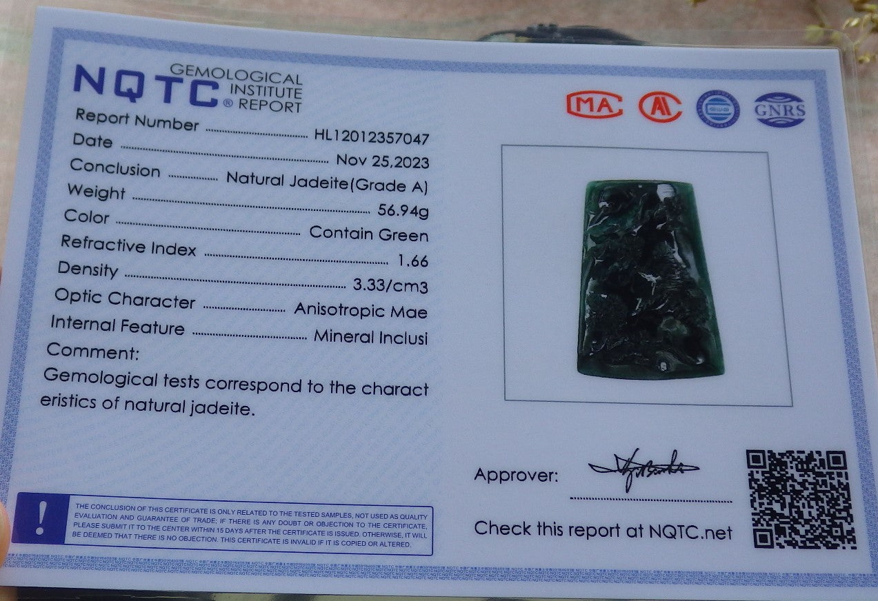 Certified Icy Blue Water Burma 100% Natural A Jade jadeite Pendant Landscape painting Tree Necklace 山水画 641607  TN