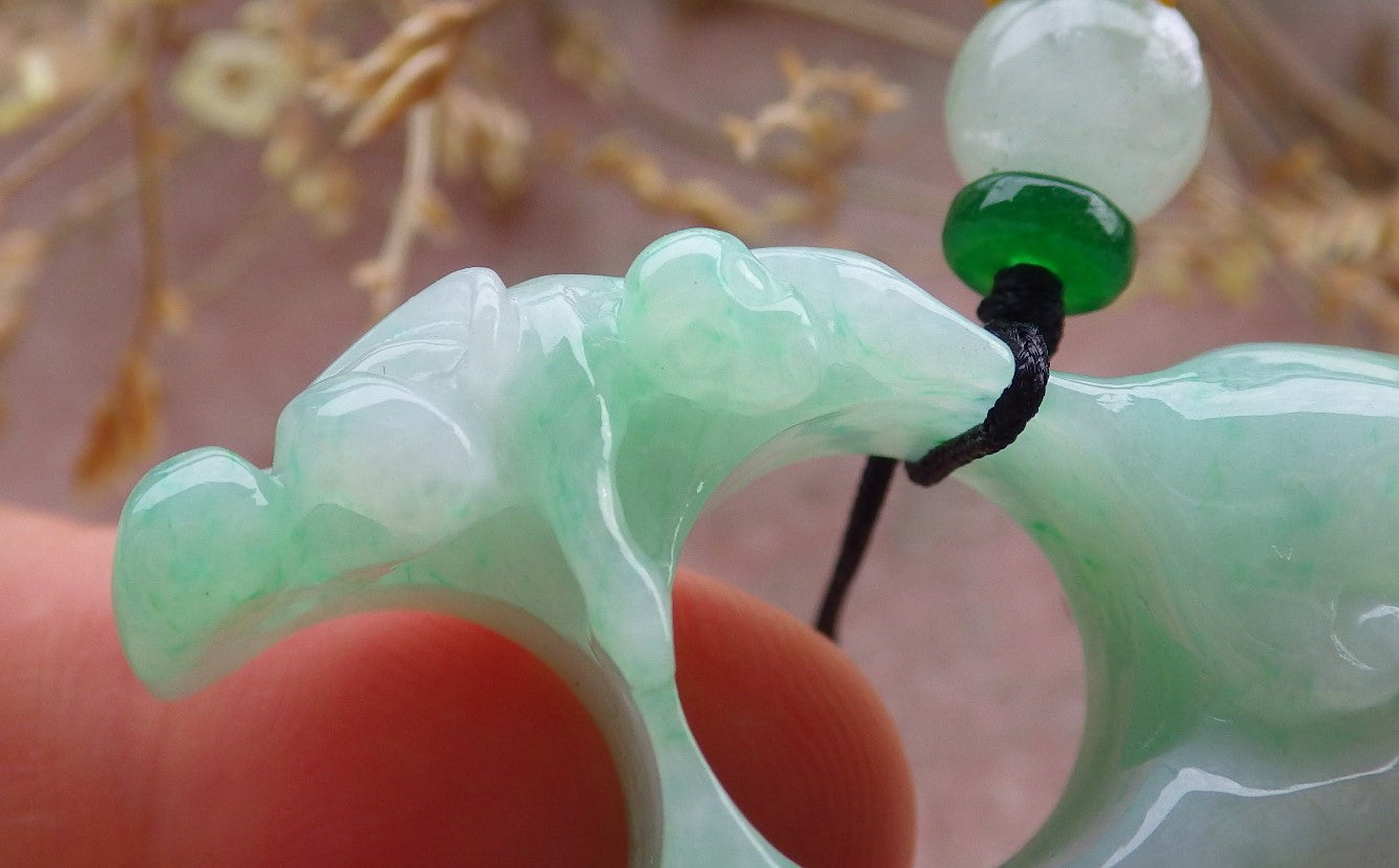 Certified Green Burma 100% Natural A Jade jadeite Pendant Monkey Peach Flower Necklace 猴子 641651  TN