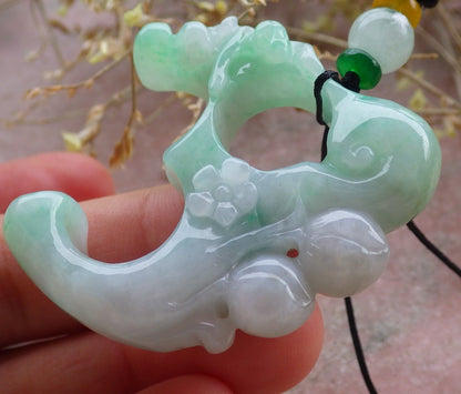 Certified Green Burma 100% Natural A Jade jadeite Pendant Monkey Peach Flower Necklace 猴子 641651  TN