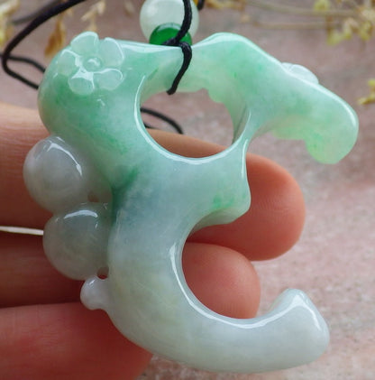 Certified Green Burma 100% Natural A Jade jadeite Pendant Monkey Peach Flower Necklace 猴子 641651  TN