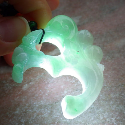 Certified Green Burma 100% Natural A Jade jadeite Pendant Monkey Peach Flower Necklace 猴子 641651  TN